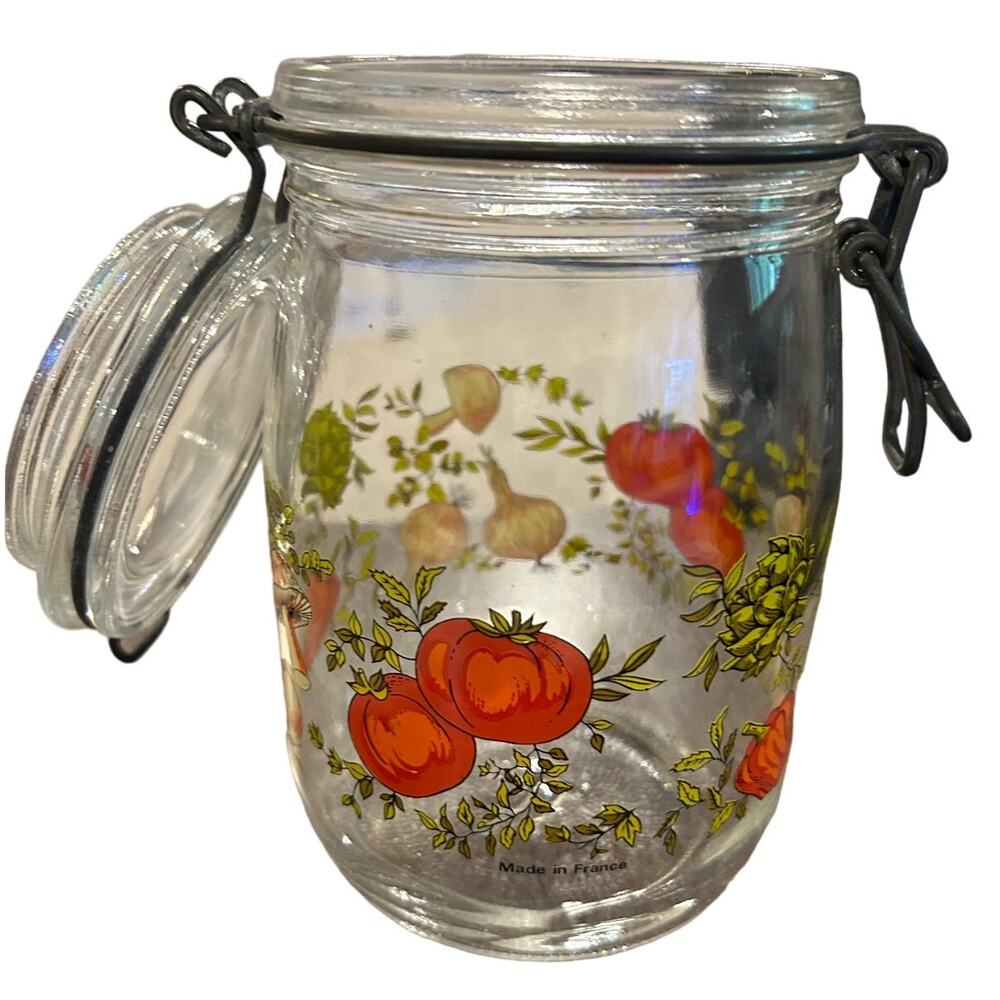 Vintage Arc France Glass Canister Set- Spice of Life Design, Set of 2, 1.5L & 1L - Picture 4 of 8